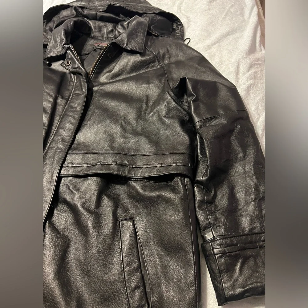 Phase Two Heavy LEATHER Hooded Coat Anorak Windbreaker Men’s Large, Women’s XL